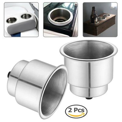 2x Stainless Steel Cup Drink Holders for Marine Boat Car Truck Camper RV w Drain - Image 1 of 4