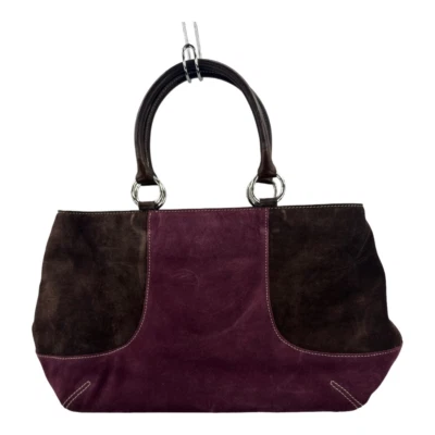 Levenger 女式挎包手提包棕色梅绒面革拼色内衬双手柄 M — 第 1/4 张图片