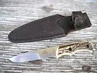 Vintage Gerber Usa S30v Stag Handle Skinner Knife With Original Leather Sheath
