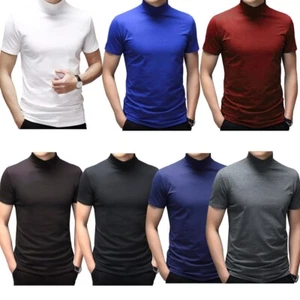 Men Short Sleeve Top Mock Turtleneck Casual Pullover T-Shirt Slim Fit Undershirt - Picture 1 of 57