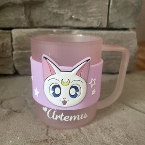 Anime SAILOR MOON Luna & Artemis Pink Frost Glass Mug W/Silicone Wrap 16oz HTF - Picture 1 of 6