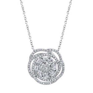 14K White Gold Diamond Flower Pendant Necklace Pear Round Cut Swirl Cluster - Picture 1 of 3