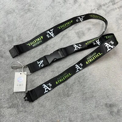 Oakland Athletics Lanyard Black Detachable Keychain Neon Green MLB Official - Image 1 of 3