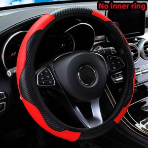 PU Carbon Fiber Leather Car Steering Wheel Cover without Inner Ring Suitable for - Picture 1 of 32