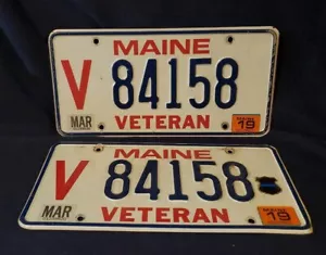 Maine Veteran Nummernschild Paar ""84158" Design aus dem Ruhestand rot weiß blau - Bild 1 von 2