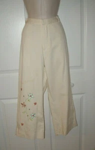Route 66 Women's Size 12 Cotton Pants Ivory Embroidery Stitched Flowers New - Picture 1 of 6