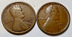 1917-S Lincoln Wheat 1c Pair ~ Fine + \ VF?  ~ Get 1 Set Shown ~ Bargain! ~ C02 - Picture 1 of 6