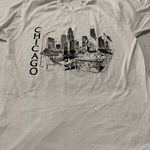 T-shirt vintage Chicago The Windy City Screen Stars à point unique blanc taille XL