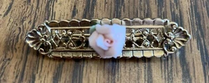 Rare 1940’s Brooch Lapel Pin. 50 gold pink porcelain rose. - Picture 1 of 7