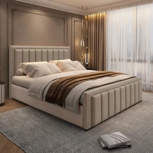 Lined Ottoman Storage Bed Plush Velvet Upholstered Bed Frame with Headboard - Picture 1 of 5