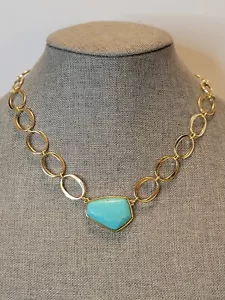 Vintage R Lauren LRL goldfarbene Kette Halskette mit Türkis Howlith Boho modern ~ 18 Zoll - Bild 1 von 7