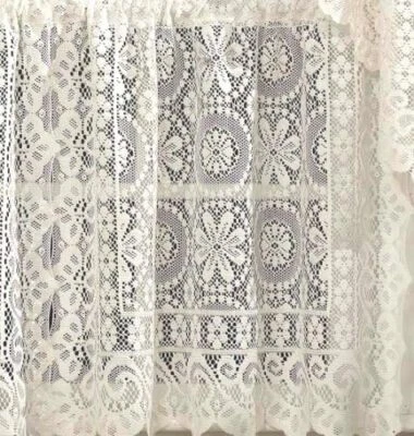 Hopewell Heavy Floral Lace Lace Medallion Curtain Cream Ivory Color Scalloped - Image 1 of 3