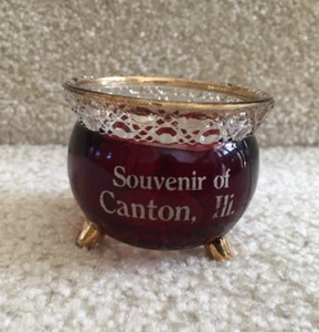 Souvenir Ruby Flash Glass Toothpick Holder w/Gold Canton IL Illinois FREE SHIP - Picture 1 of 8