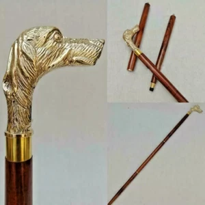 Designer Solid Dog Brass Head Handle Victoria Wooden Stick Walking Shaft Cane US - Picture 1 of 4