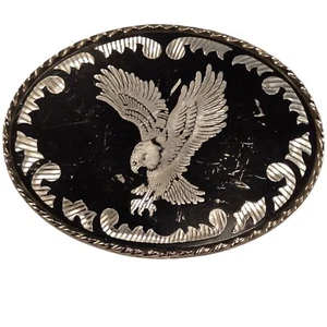 Silver Black Eagle Belt Buckle Vintage Western Wear Rockabilly Distressed - Picture 1 of 11