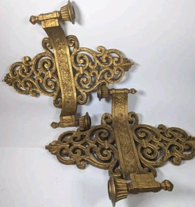 Vtg 1970's Dart Inc Gold Candelabra Wall Sconces (Set of 2) Each Holds 2 Candles - Picture 1 of 7
