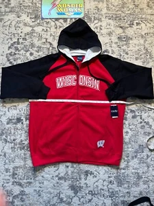 Old Varsity Brand Sweatshirt Hoodie Wisconsin Badgers Full Zip Red Black NWT - Picture 1 of 9