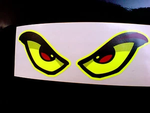 EVIL EYES - FLUORESCENT Car Motorcycle Helmet Stickers Decals 90mm - Picture 1 of 2