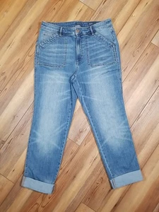 J. Jill Denim Women's Size 10 Blue High Rise Straight Leg Jeans Stretch Cuffed - Picture 1 of 10