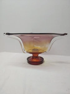 Vintage Amberina bis lila Kunst Glas Schale Sockel groß schwer 12" B x 7,5 T - Bild 1 von 12