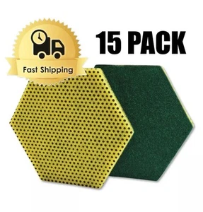 Scotch-Brite 96HEX 5" x 5.75" Dual Purpose Scour Pad - GRN/YEL (15/Carton) New - Picture 1 of 6