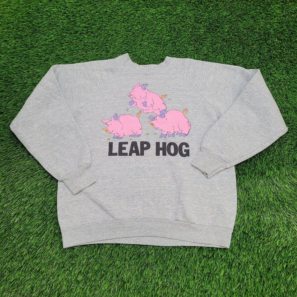 Vintage Funny Pig Sweatshirt Womens Large 21x22 Boxy Gray - Image 1 of 4