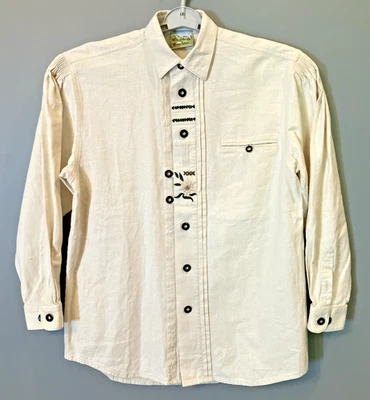 Camicia Dirndl Vintage Grubig Trachten Uomo Oktoberfest Germania Misto Lino - Immagine 1 di 4