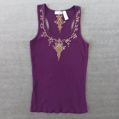 Camiseta sin mangas Y2K Charlotte Russe para mujer L púrpura lentejuelas ribete acanalado indie cuello redondo Foto 1 de 4