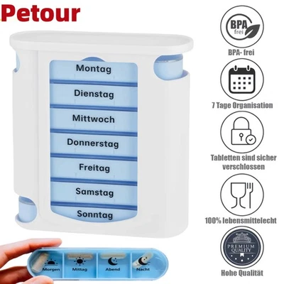 Tablet box pill box medication box 7 day pill box 4 compartments per day DHL - Image 1 of 4