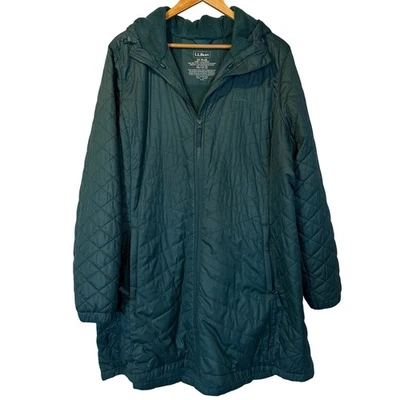 LL Bean Womens Insulated Quilted Hooded Parka Jacket 2X Teal Primaloft Outdoor - Image 1 of 4