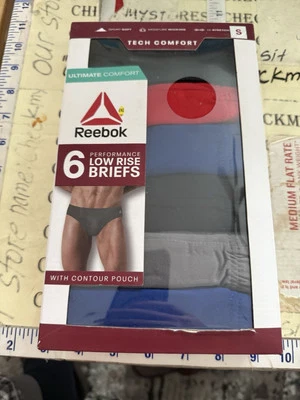 Pacote com 6 cuecas Reebok Tech Comfort Performance cintura baixa, azul vermelho preto, pequenas - Imagem 1 de 4