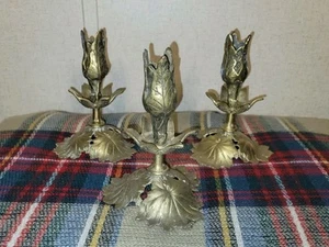 Set Of 3 Art Nouveau Brass Bronze Candle Holder Global Views, Inc 6.25" Tall MCM - Picture 1 of 6