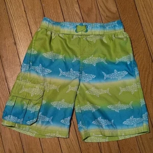 Green and Blue Shark Print Swim Shorts - Picture 1 of 8