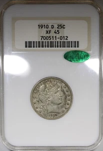1910-D Barber Quarter NGC XF45 CAC Old Thick Fatty Holder - Picture 1 of 4