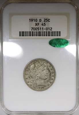 1910-D Barber Quarter NGC XF45 CAC Old Thick Fatty Holder - Image 1 of 4