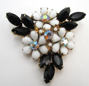 Spilla spilla vintage Juliana floreale set nero bianco e strass AB - Foto 1 di 10