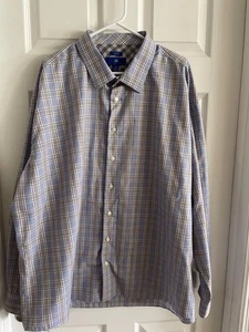 Egara Shirt Mens Size 3X Blue Plaid Button Up Classic Fit Non Iron - Picture 1 of 5