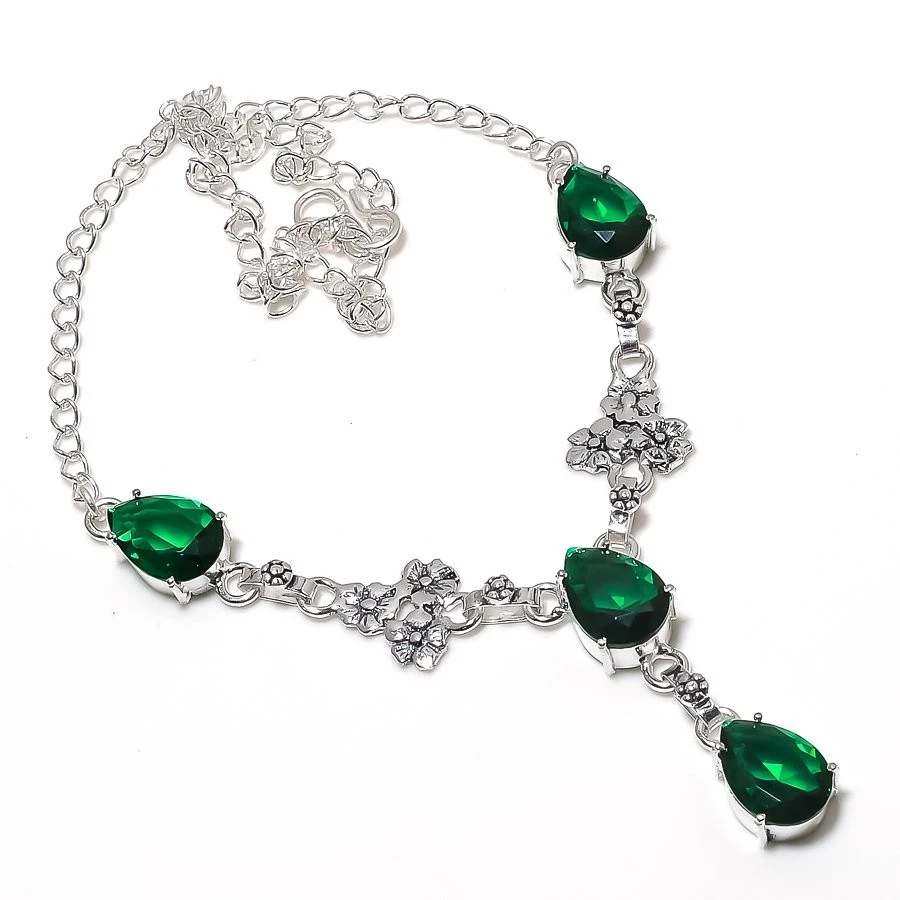 Chrome Diopsid Gemstone Handmade 925 Sterling Silver Jewelry Necklace Size 18" - Image 1 of 1