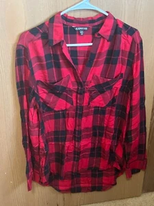 Express Long Sleeve Flannel Bouse Red & Black Women’s Sz XS - Picture 1 of 3