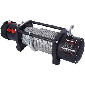 12V 12000LB Electric Winch Towing Trailer Steel Cable Off Road - Picture 1 of 14