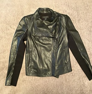 Halogen Womens Jacket Black 100% Leather Zip Closure Moto Jacket Size XS - Picture 1 of 6
