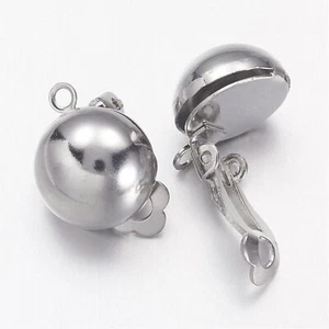 Domed & Drop - 10 x Clip-On Earrings - Platinum Tone - 5 Pair - Picture 1 of 2