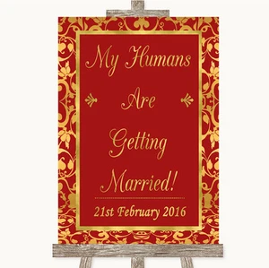 Red & Gold My Humans Are Getting Married Personalised Wedding Sign - Picture 1 of 8