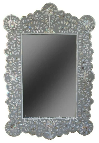 Mother of Pearl Gray Floral Design Mirror Gray Color Cover