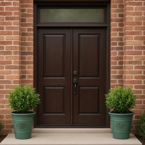 Set of 2 Olive Green Plastic Plant Pot 23cm Gloss Tall 6L Round Garden Planter - Picture 1 of 4
