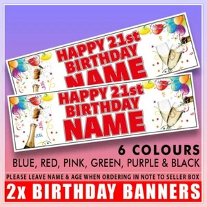 PERSONALISED BIRTHDAY BANNER x2 40th 18th 21st 30th CHAMPAGNE ANY NAME AGE 36x11 - Picture 1 of 13