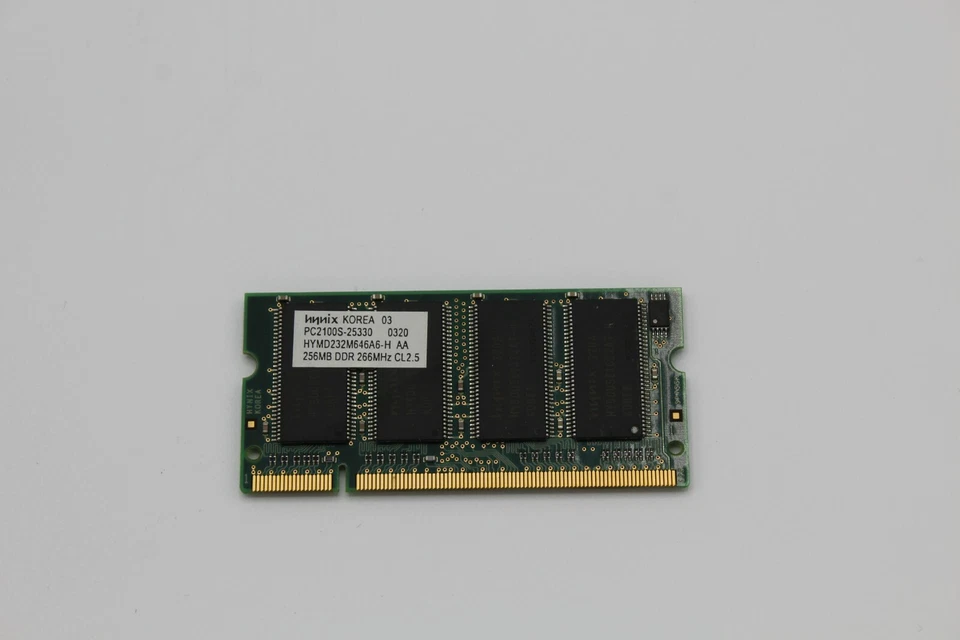 Hynix Laptop Memory SODIMM 256MB DDR 266Mhz HYMD232M646A6-H PC2100S-25330 used t - Image 1 of 4