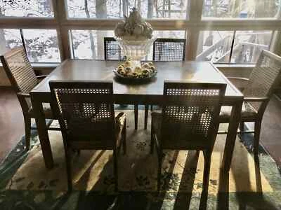 Mid Century Modern with Set Dining Table, 6 Chairs, Lit China Closet + 3 Leaves - Image 1 of 4