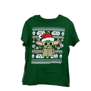 Star Wars Women's Green Christmas Baby Yoda Grogu T-Shirt Size Medium - Picture 1 of 3