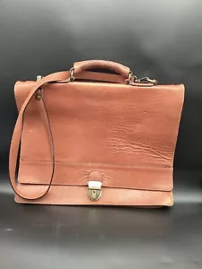 Vintage Tan Real Leather Italian Briefcase Satchel, Document Carrier Lap Top Bag - Picture 1 of 6
